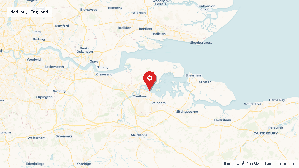 Street map of Medway, England with location pin