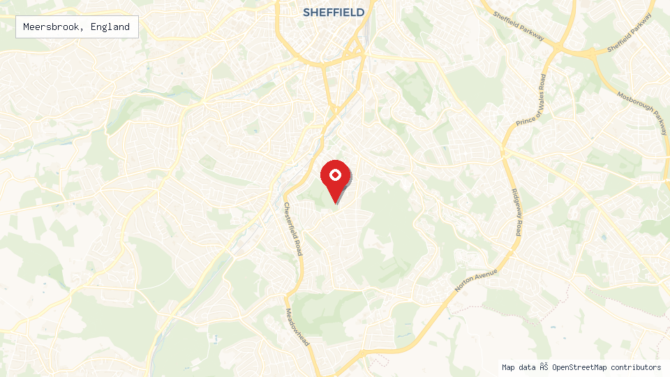 Street map of Meersbrook, England with location pin