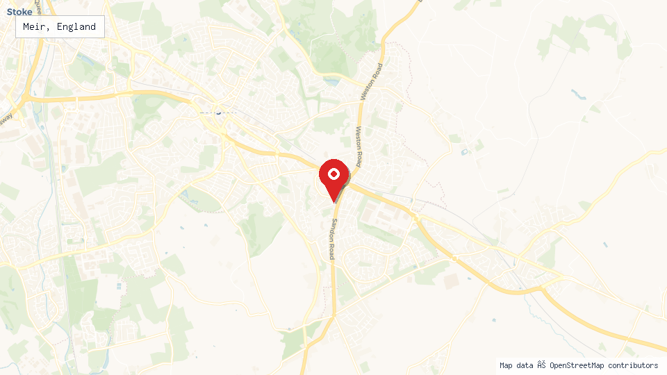 Street map of Meir, England with location pin