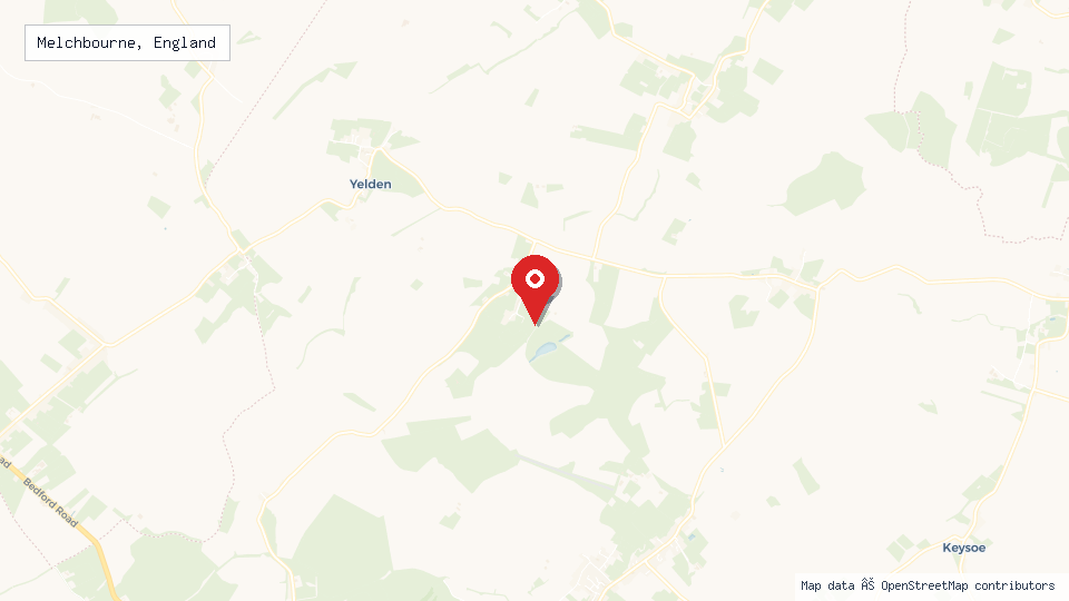 Street map of Melchbourne, England with location pin
