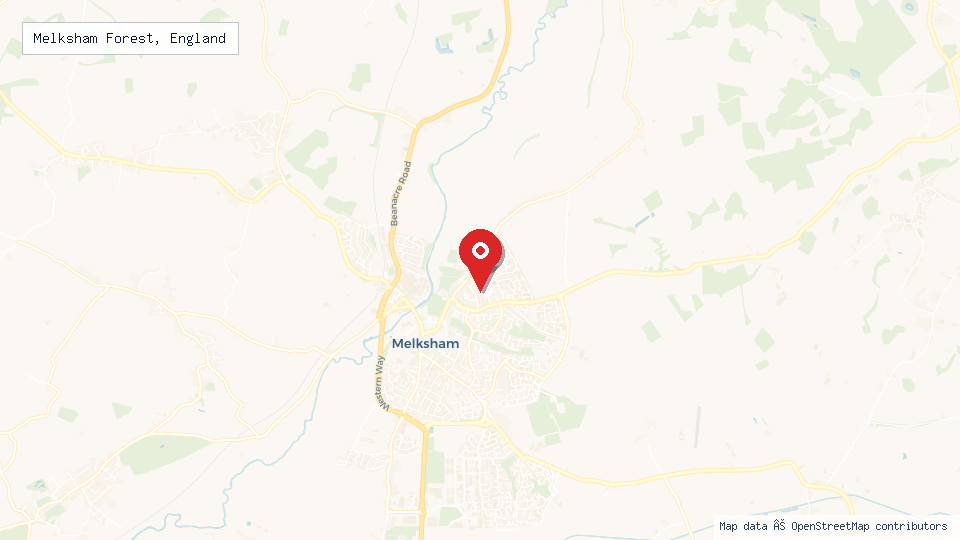 Street map of Melksham Forest, England with location pin