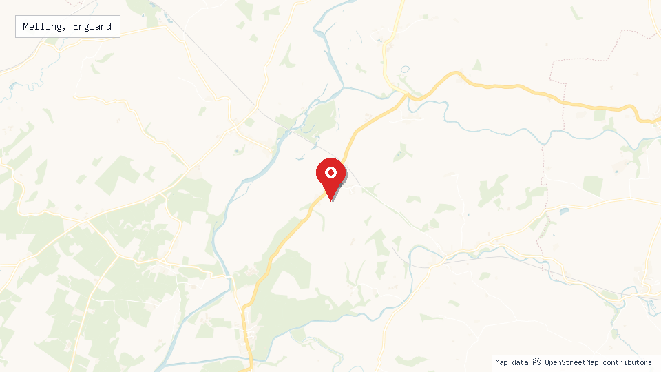 Street map of Melling, England with location pin