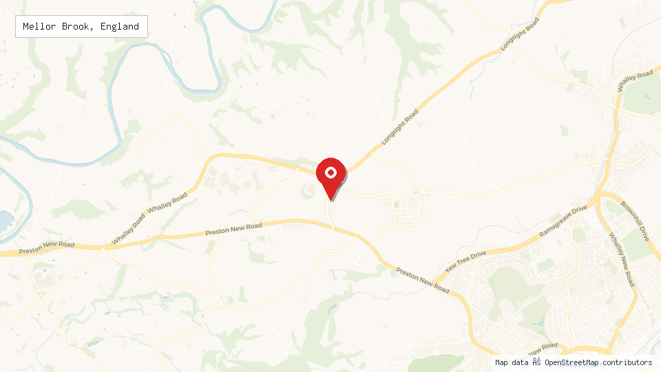 Street map of Mellor Brook, England with location pin