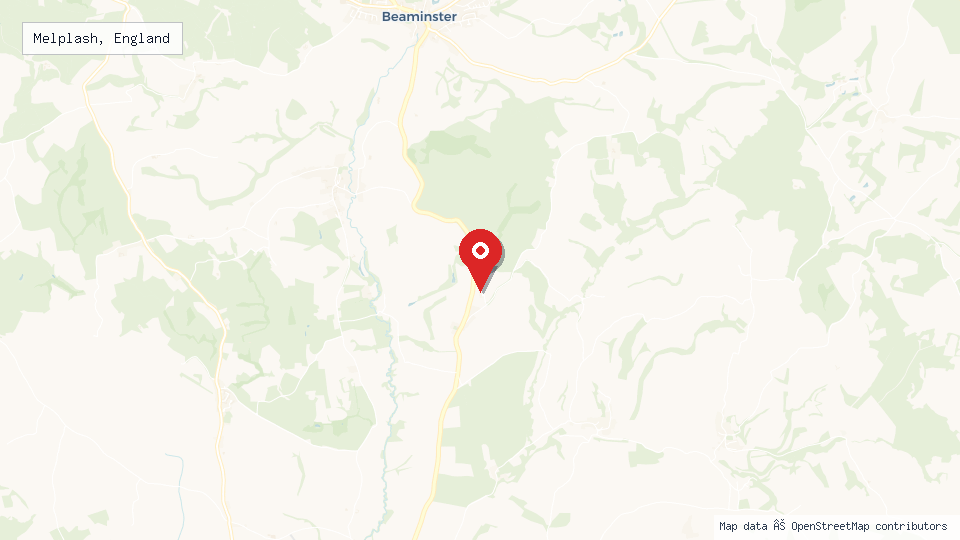 Street map of Melplash, England with location pin