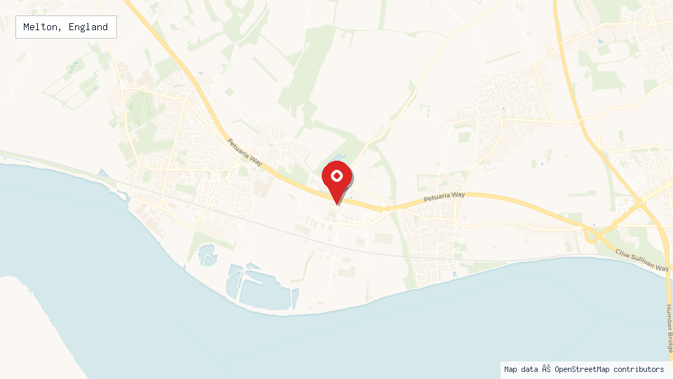 Street map of Melton, England with location pin