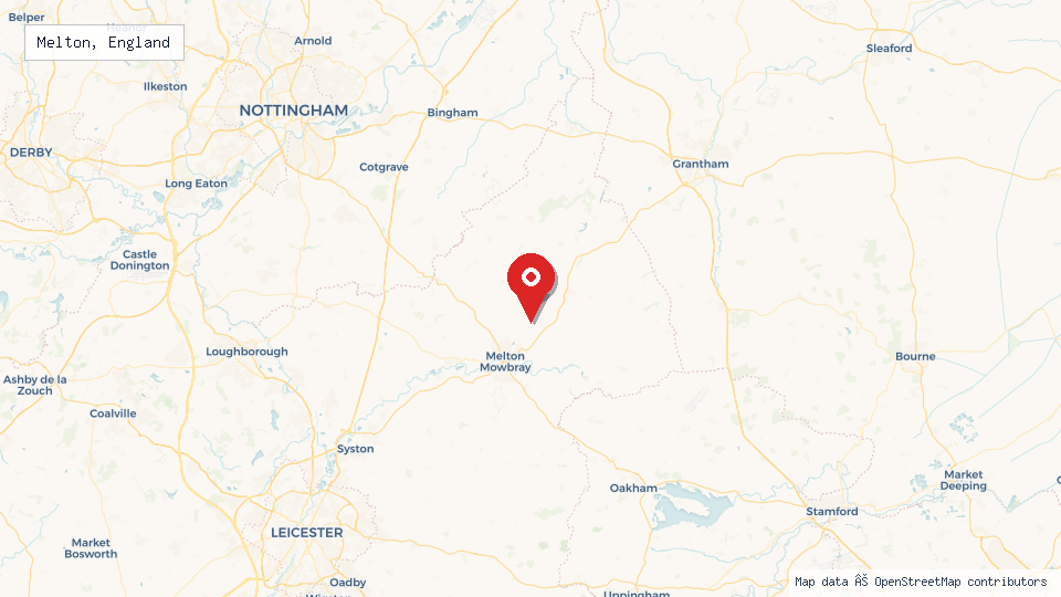 Street map of Melton, England with location pin