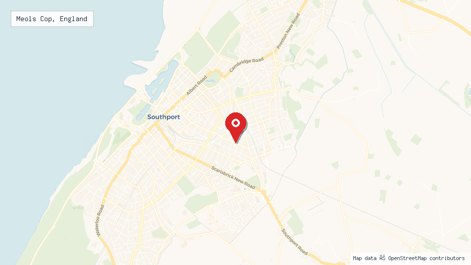 Street map of Meols Cop, England with location pin
