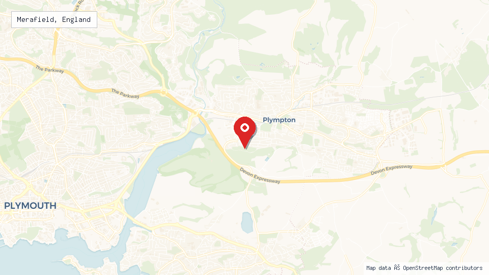 Street map of Merafield, England with location pin