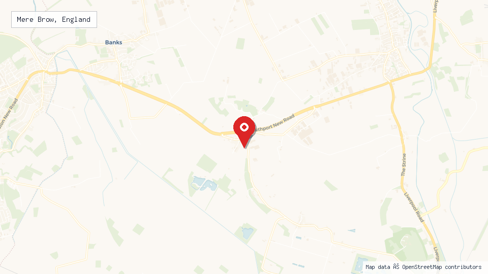 Street map of Mere Brow, England with location pin