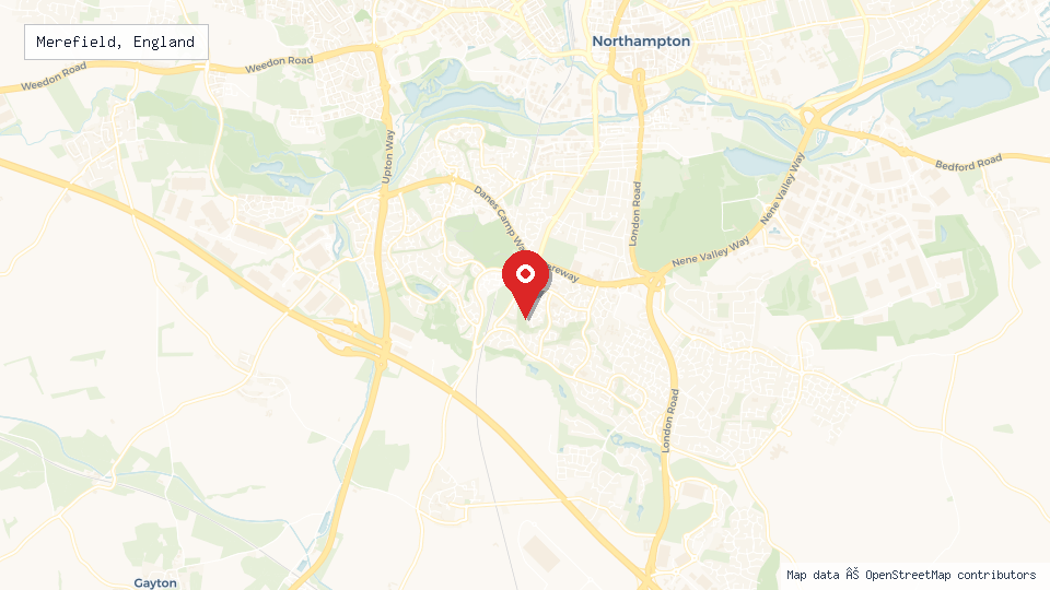 Street map of Merefield, England with location pin