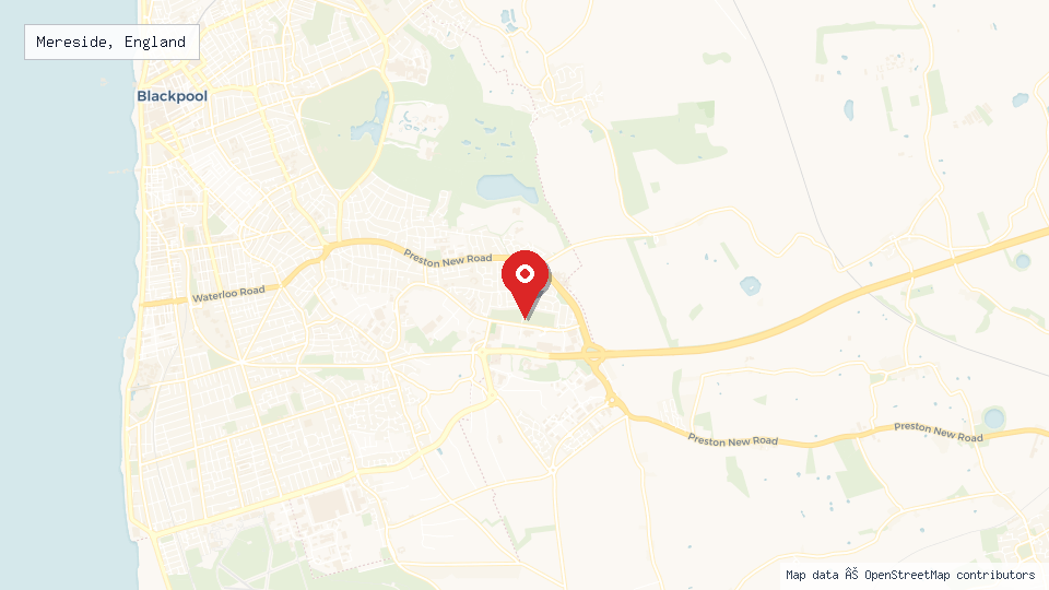 Street map of Mereside, England with location pin