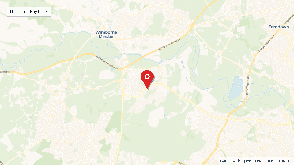 Street map of Merley, England with location pin