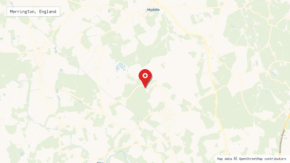 Street map of Merrington, England with location pin