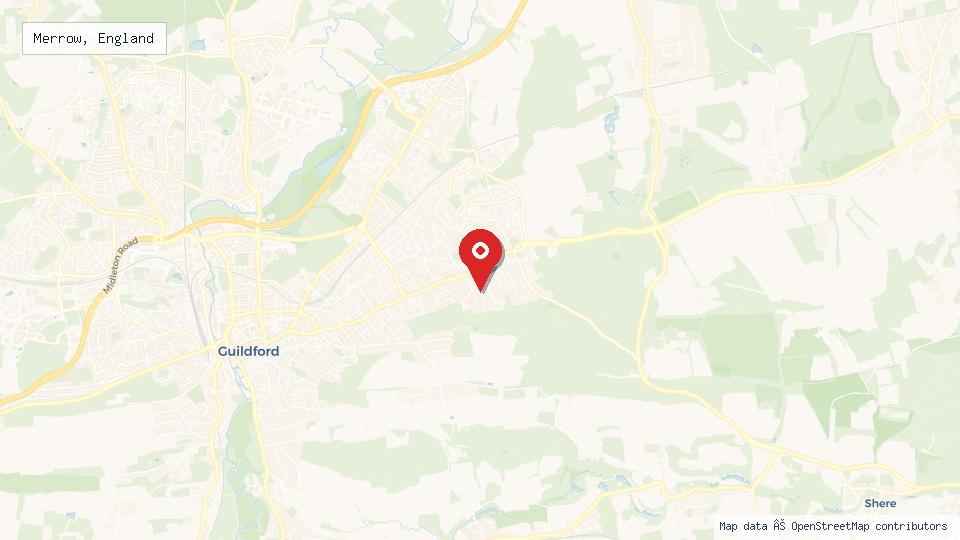 Street map of Merrow, England with location pin