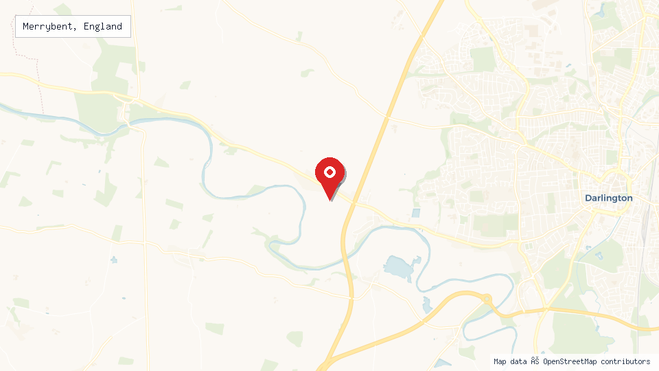 Street map of Merrybent, England with location pin