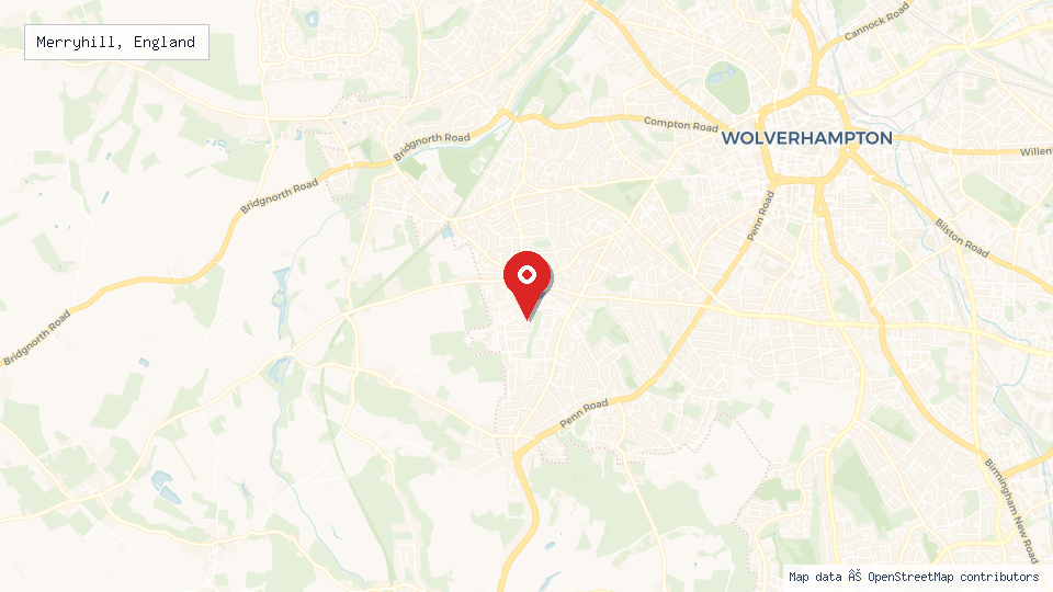 Street map of Merryhill, England with location pin