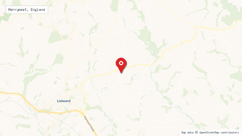 Street map of Merrymeet, England with location pin