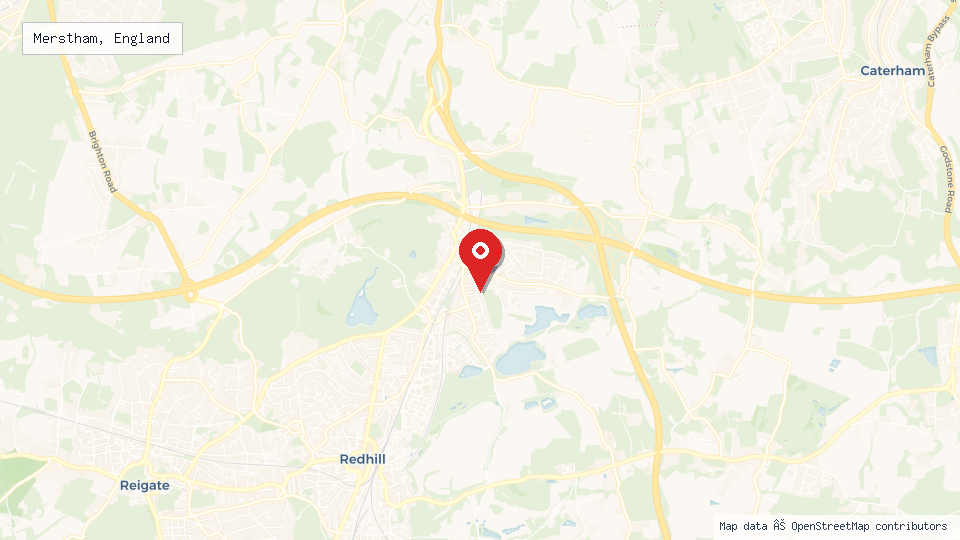 Street map of Merstham, England with location pin