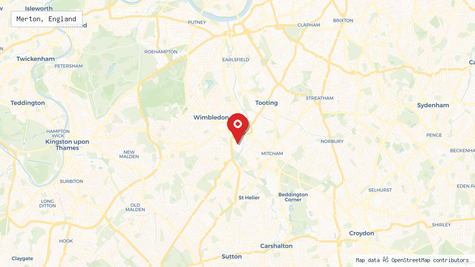 Street map of Merton, England with location pin