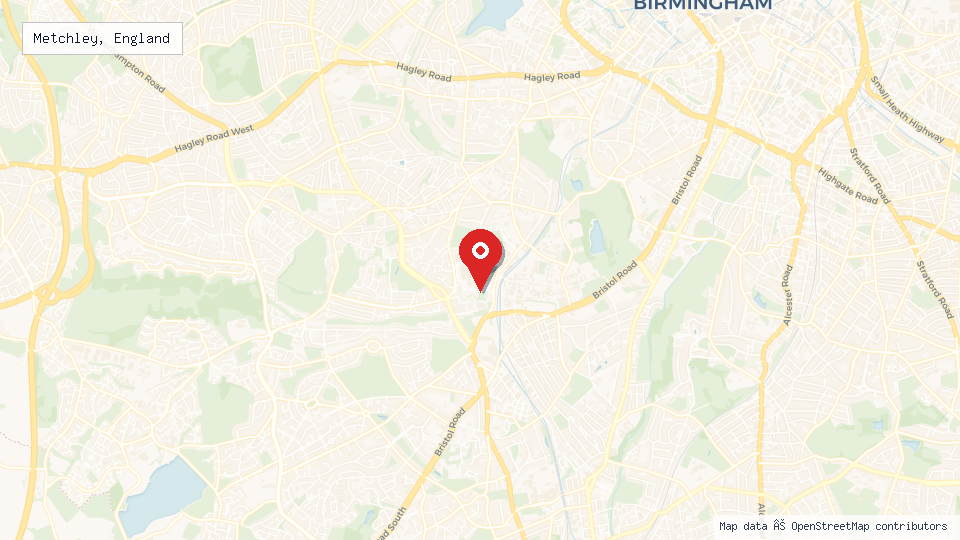 Street map of Metchley, England with location pin
