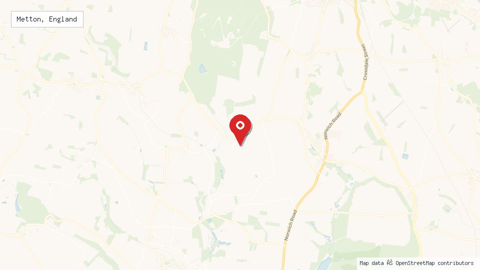 Street map of Metton, England with location pin