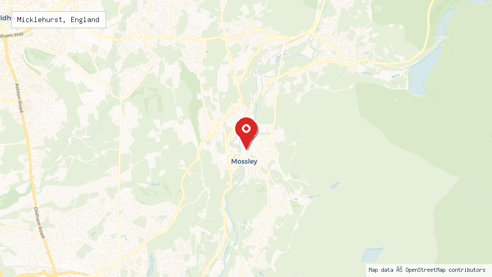 Street map of Micklehurst, England with location pin