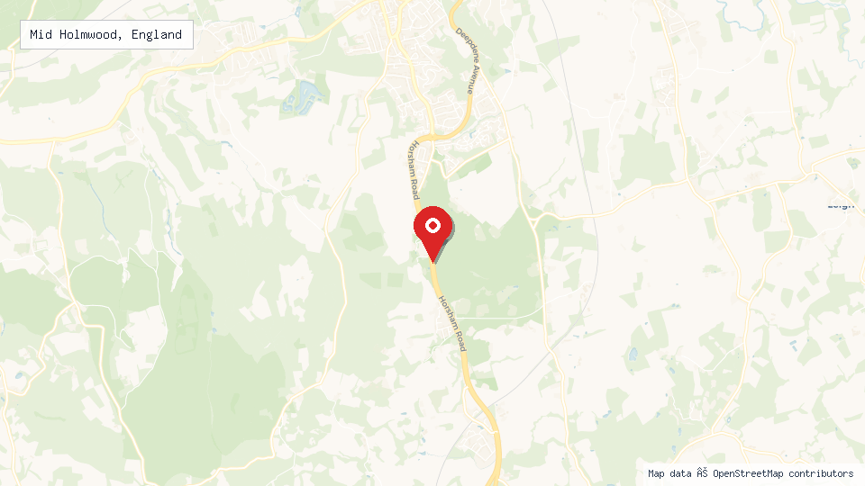 Street map of Mid Holmwood, England with location pin