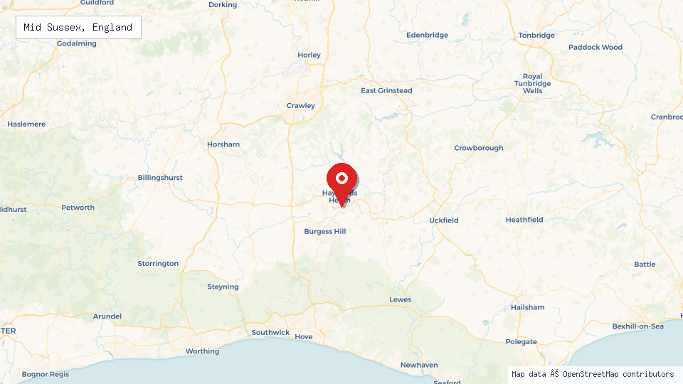 Street map of Mid Sussex, England with location pin