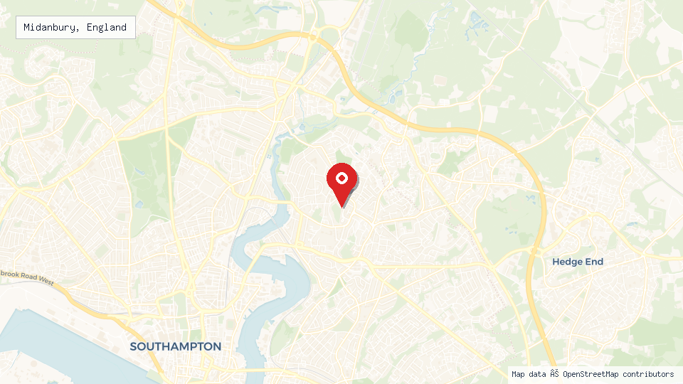 Street map of Midanbury, England with location pin