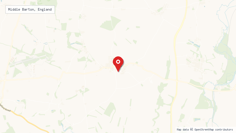 Street map of Middle Barton, England with location pin