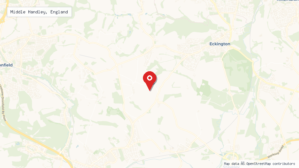 Street map of Middle Handley, England with location pin