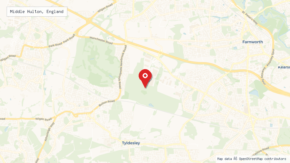 Street map of Middle Hulton, England with location pin
