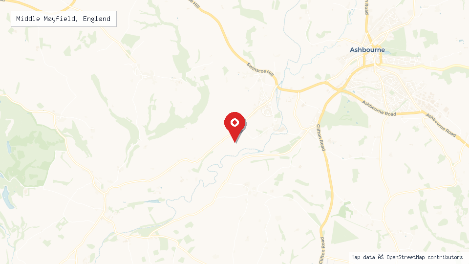 Street map of Middle Mayfield, England with location pin