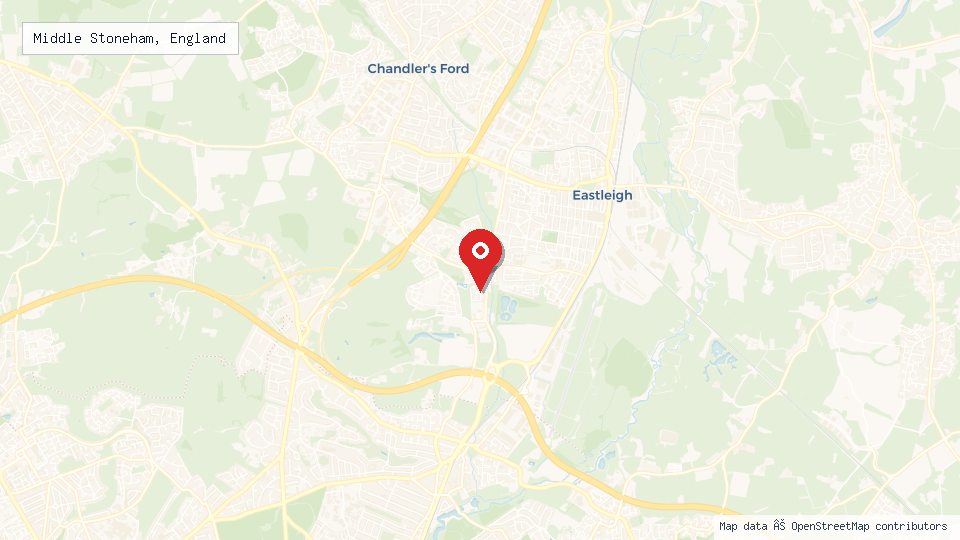 Street map of Middle Stoneham, England with location pin