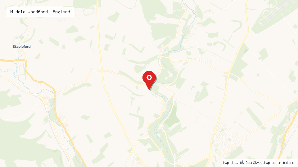 Street map of Middle Woodford, England with location pin