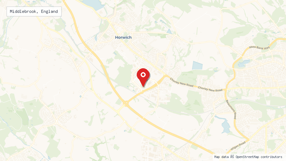 Street map of Middlebrook, England with location pin