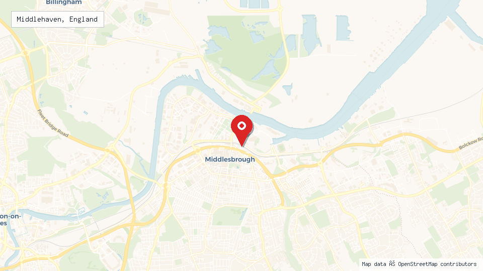 Street map of Middlehaven, England with location pin