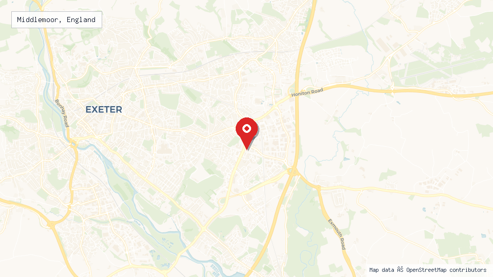 Street map of Middlemoor, England with location pin