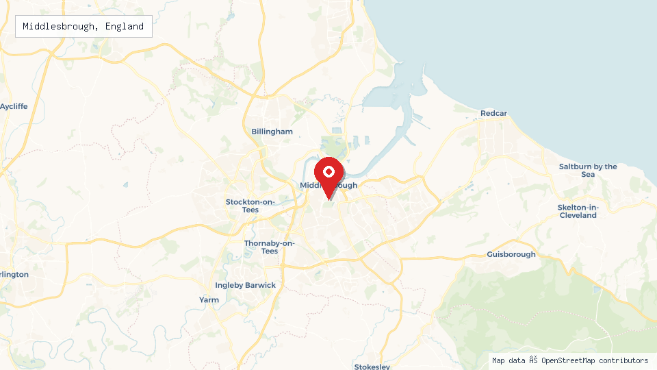 Street map of Middlesbrough, England with location pin