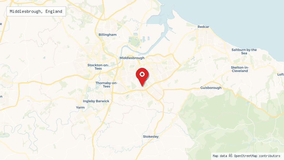 Street map of Middlesbrough, England with location pin