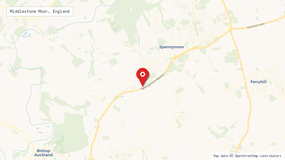 Street map of Middlestone Moor, England with location pin