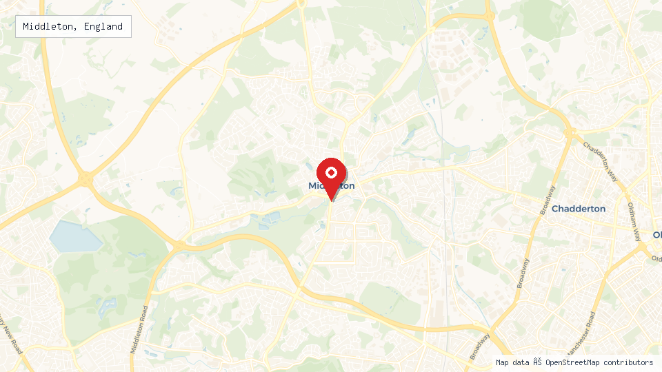 Street map of Middleton, England with location pin