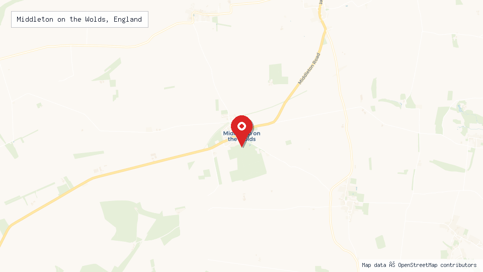 Street map of Middleton on the Wolds, England with location pin