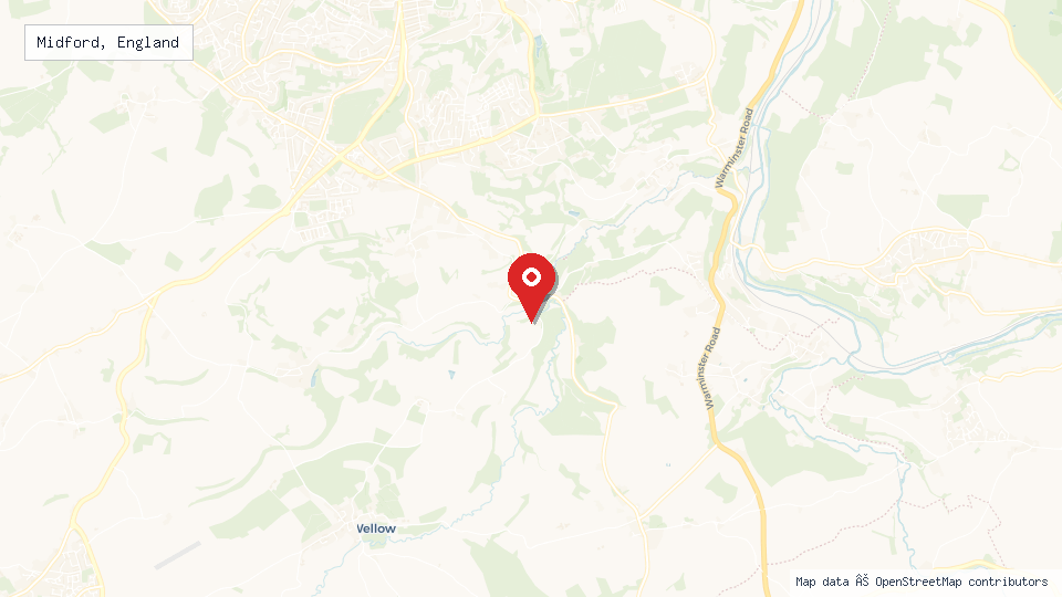 Street map of Midford, England with location pin