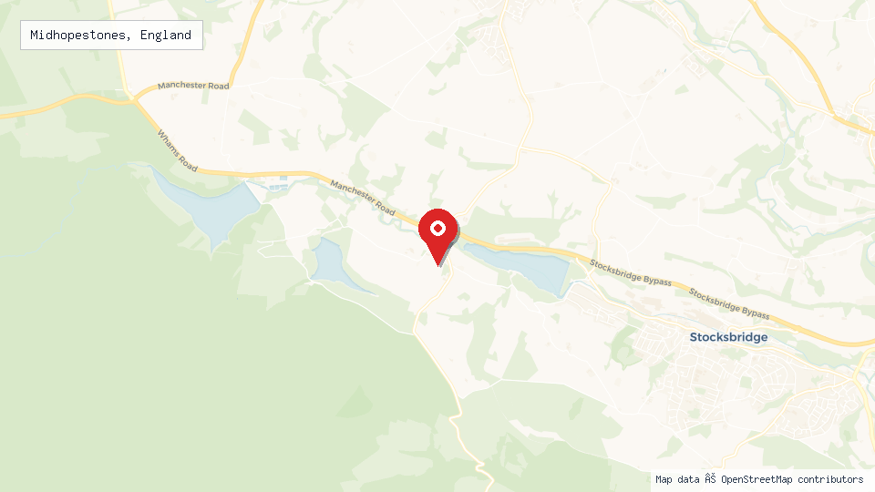 Street map of Midhopestones, England with location pin