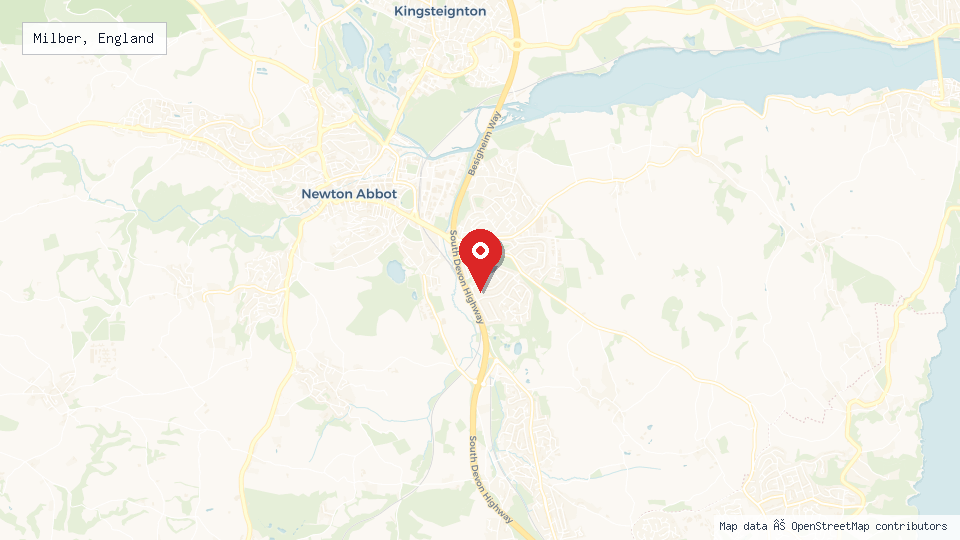 Street map of Milber, England with location pin