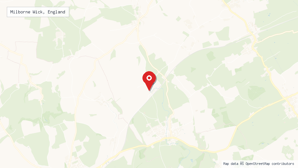 Street map of Milborne Wick, England with location pin