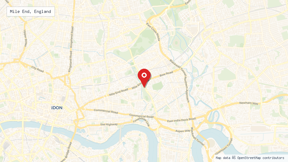 Street map of Mile End, England with location pin