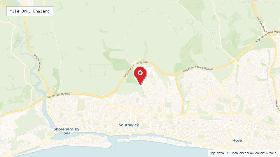 Street map of Mile Oak, England with location pin