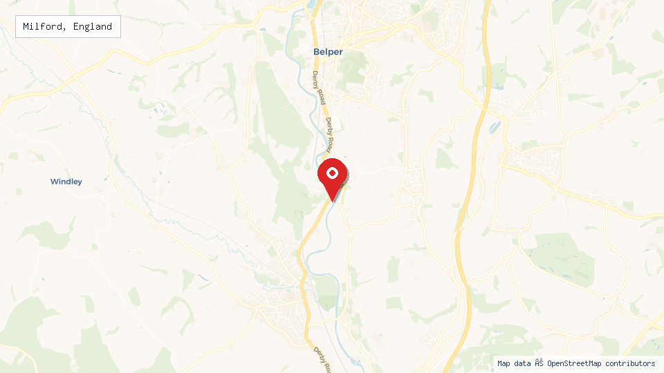 Street map of Milford, England with location pin